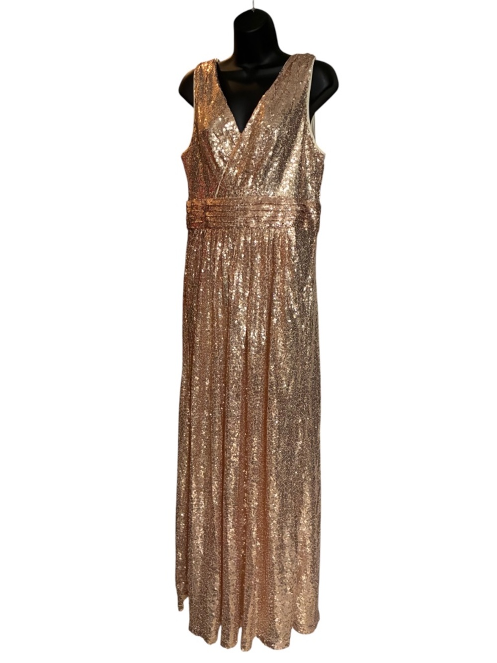 Kate Kasin Rose Gold Sequin Dress Gown V-Neck - Size 14